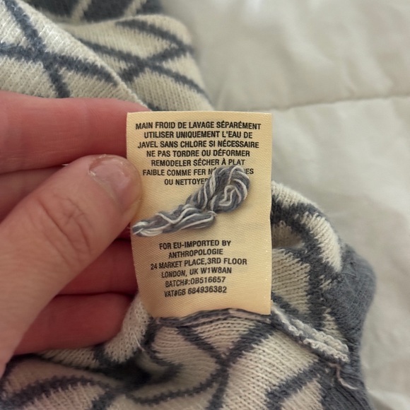 Anthropologie Moth Galena Cowl Neck Geometric Sweater Gray White Alpaca Blend L - Picture 10 of 14